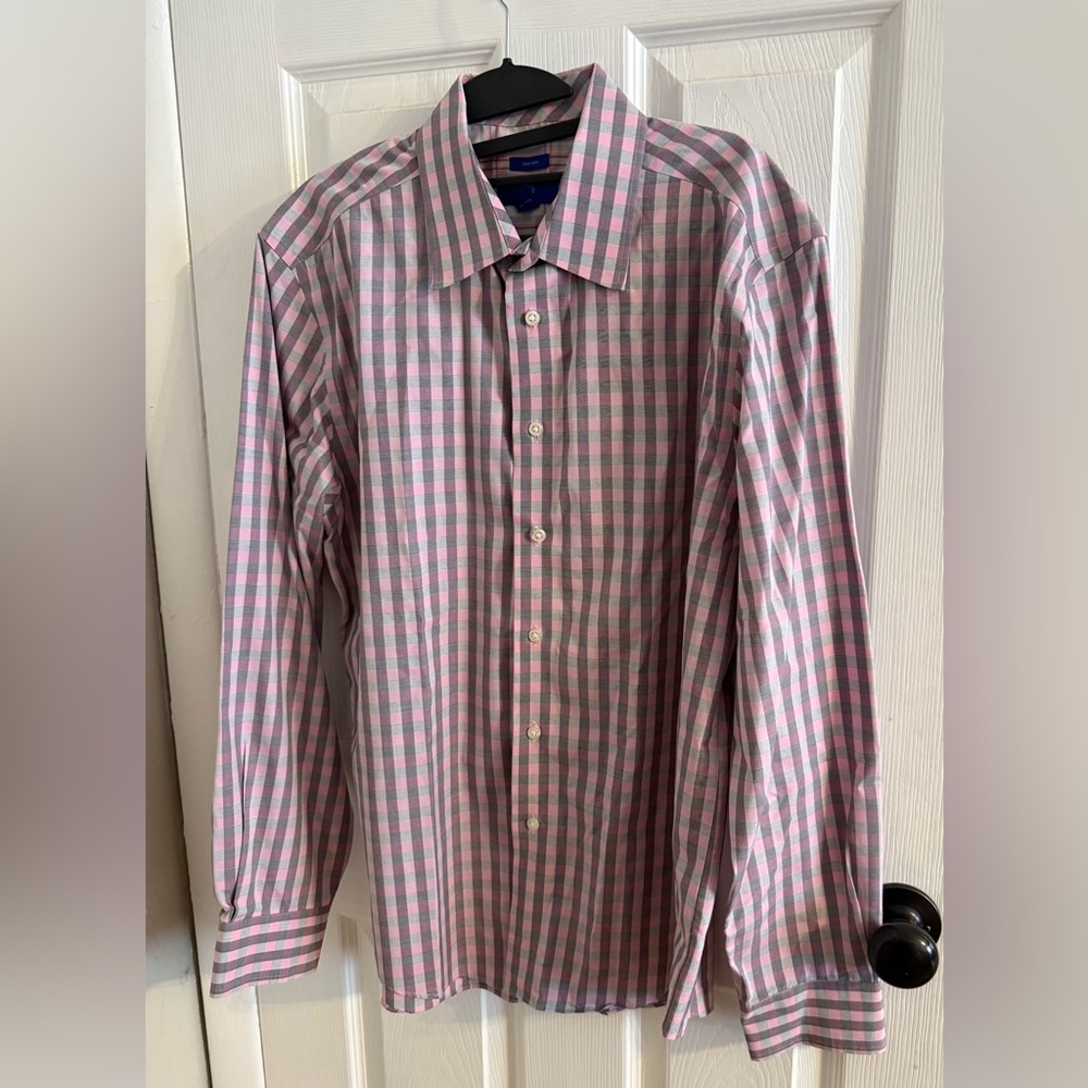 Egara Pink and Gray Plaid Dress Shirt